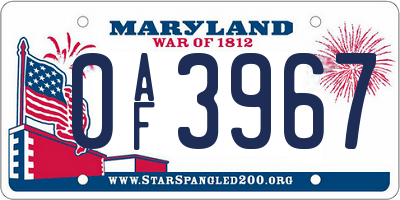 MD license plate 0AF3967