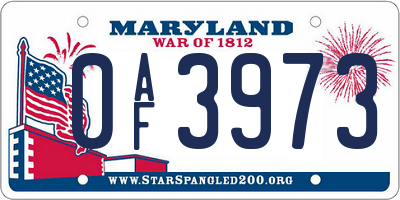 MD license plate 0AF3973