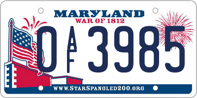 MD license plate 0AF3985