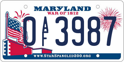 MD license plate 0AF3987