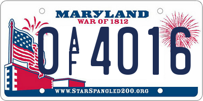 MD license plate 0AF4016
