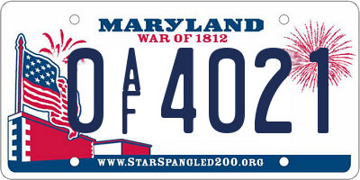 MD license plate 0AF4021