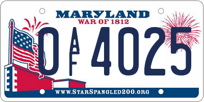 MD license plate 0AF4025