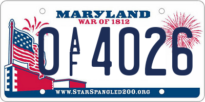 MD license plate 0AF4026