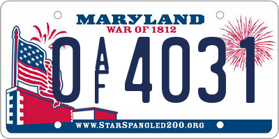 MD license plate 0AF4031