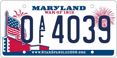 MD license plate 0AF4039