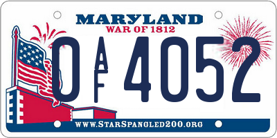 MD license plate 0AF4052