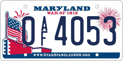 MD license plate 0AF4053