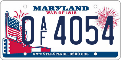 MD license plate 0AF4054