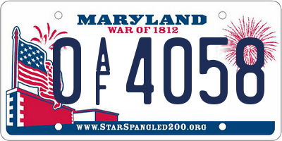 MD license plate 0AF4058