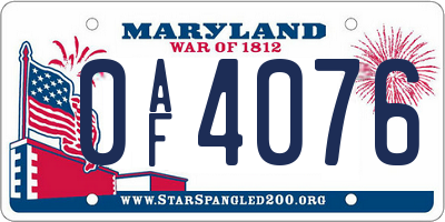 MD license plate 0AF4076