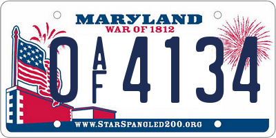 MD license plate 0AF4134