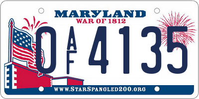 MD license plate 0AF4135