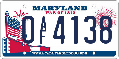MD license plate 0AF4138