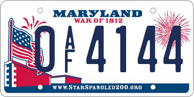 MD license plate 0AF4144