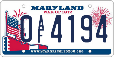 MD license plate 0AF4194