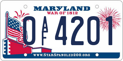 MD license plate 0AF4201