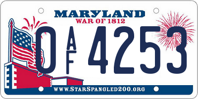 MD license plate 0AF4253