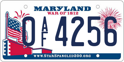 MD license plate 0AF4256
