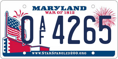 MD license plate 0AF4265