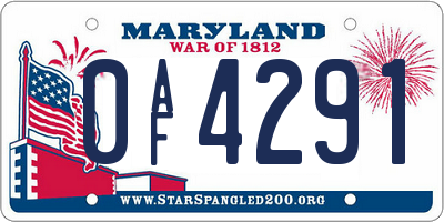 MD license plate 0AF4291