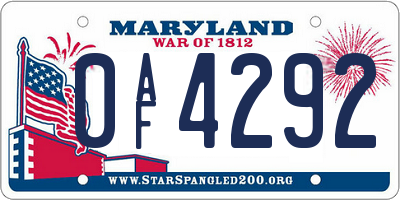 MD license plate 0AF4292