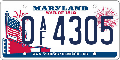 MD license plate 0AF4305
