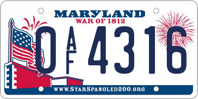 MD license plate 0AF4316