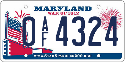MD license plate 0AF4324