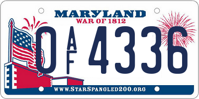 MD license plate 0AF4336