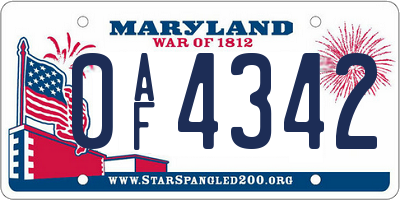 MD license plate 0AF4342
