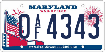 MD license plate 0AF4343