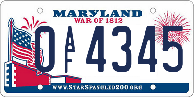 MD license plate 0AF4345