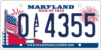 MD license plate 0AF4355