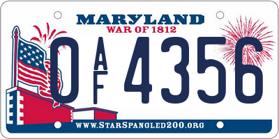 MD license plate 0AF4356
