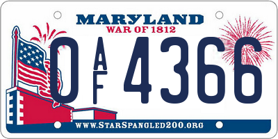 MD license plate 0AF4366