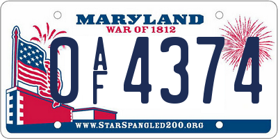 MD license plate 0AF4374