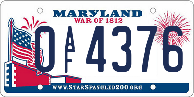 MD license plate 0AF4376