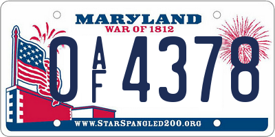 MD license plate 0AF4378