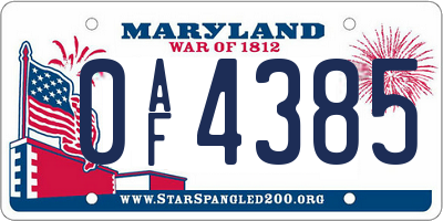 MD license plate 0AF4385