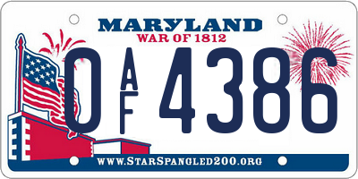 MD license plate 0AF4386