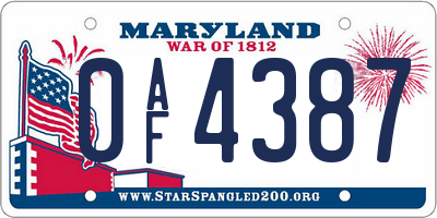 MD license plate 0AF4387