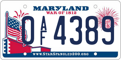 MD license plate 0AF4389