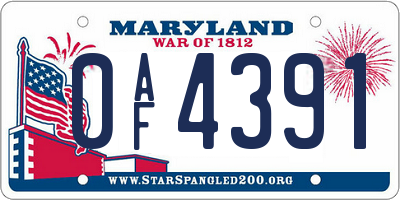 MD license plate 0AF4391