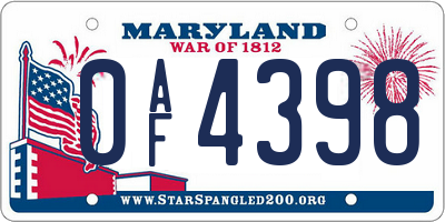 MD license plate 0AF4398