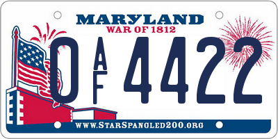 MD license plate 0AF4422
