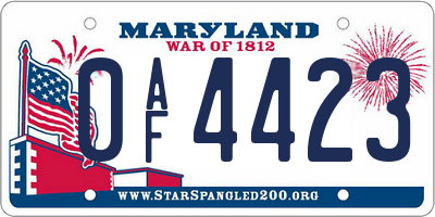 MD license plate 0AF4423