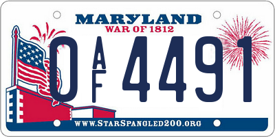MD license plate 0AF4491
