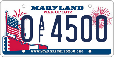 MD license plate 0AF4500