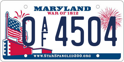 MD license plate 0AF4504